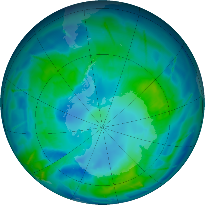 Antarctic ozone map for 18 April 2011